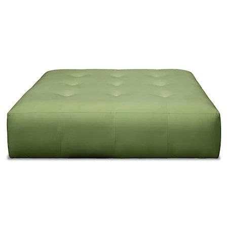 54" Leather Square Ottoman with Button-Tufting